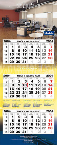Kalendarze trójdzielne - wzór